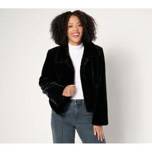 Dennis Basso Women's Jacket Sz S Faux-Fur Cropped w Convertible Black A672943